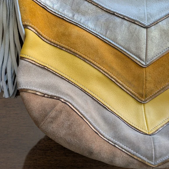 Coach Vintage Soho Limited Edition Chevron Leather Suede Hobo Bag Yellow White - Picture 5 of 14